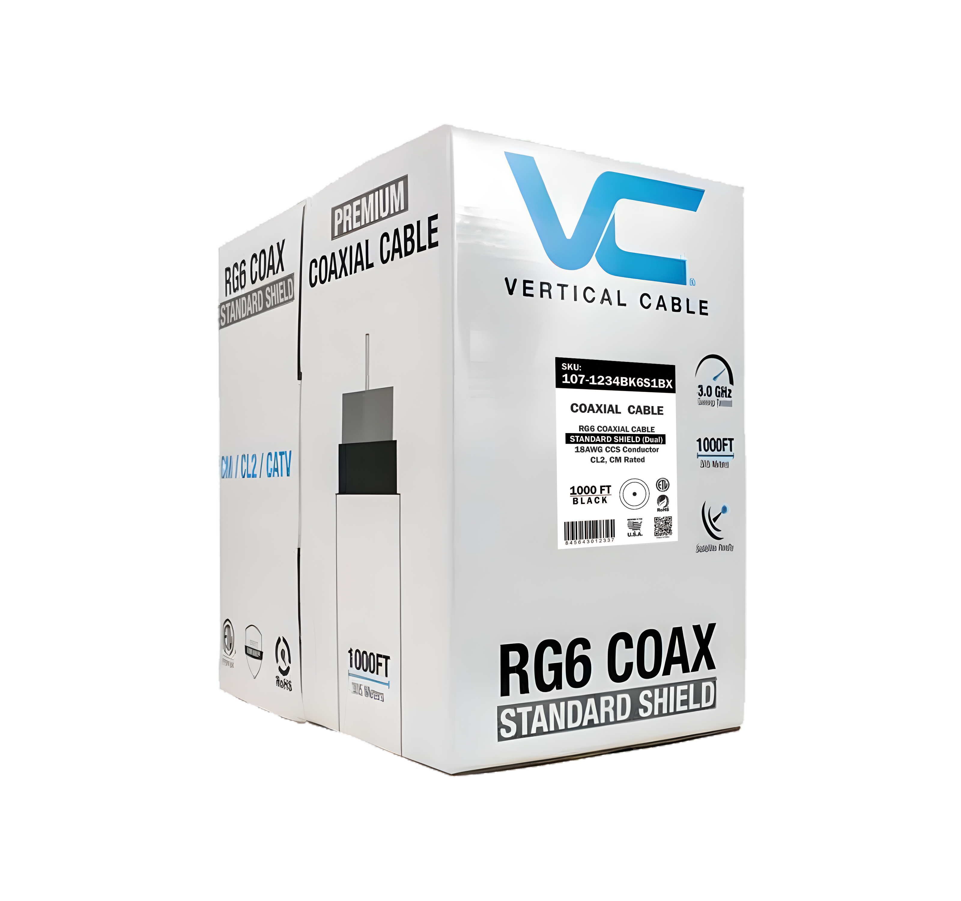 Vertical Cable - Cable RG6 60% 1000 &#39; Pull Box Black
