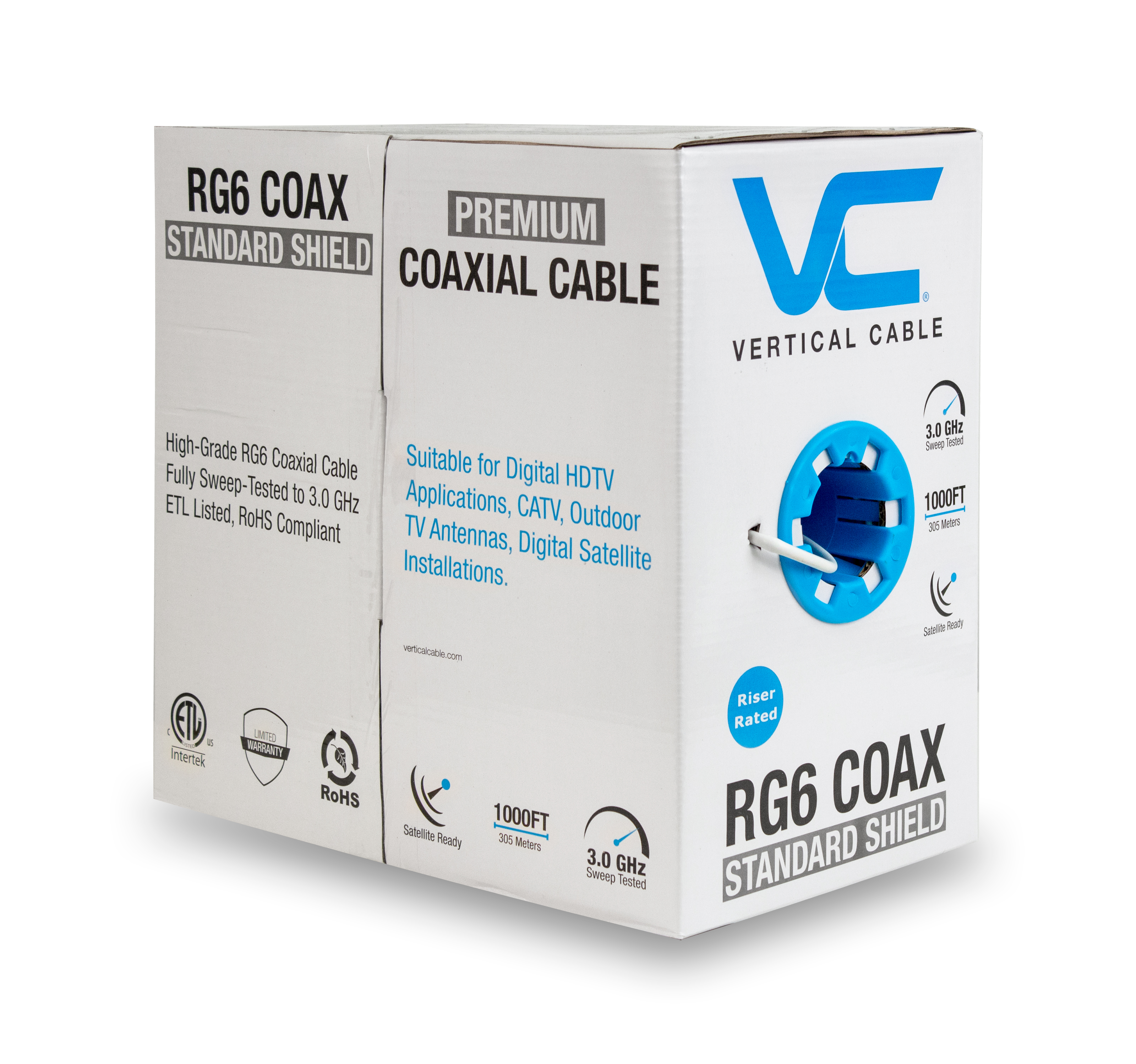 Vertical Cable - Cable RG6 60% 1000 &#39; Pull Box White