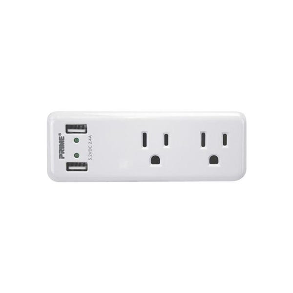 Prime Wire &amp; CAble | POWER STRIP 2 OUTLET/2 USB Plugin