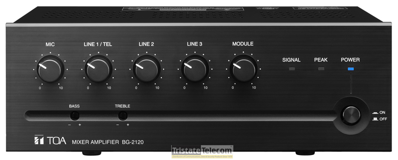 TOA | Amplifier/Mixer 120W
Mic/tel/Aux/PGM Inp