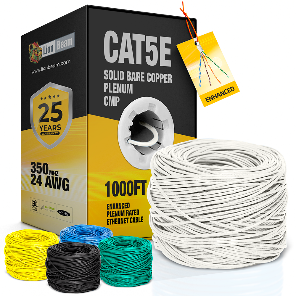 LIONBEAM - Cable Cat 5e CMP White 1000' Pull Box