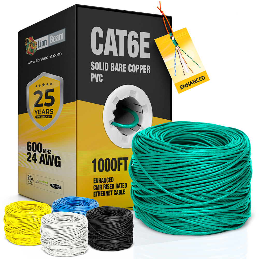 LIONBEAM - Cable Cat 6 CMR Green 1000' Pull Box