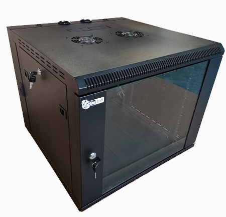 LIONBEAM | Cabinet 12 U with glass door,2 Fans,lockable