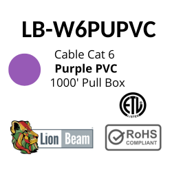 LIONBEAM - Cable Cat 6 CMR Purple 1000&#39; Pull Box
