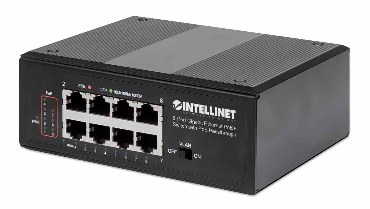 INTELLINET | Switch 8 Port Gigabit PoE Powered &amp; Pas