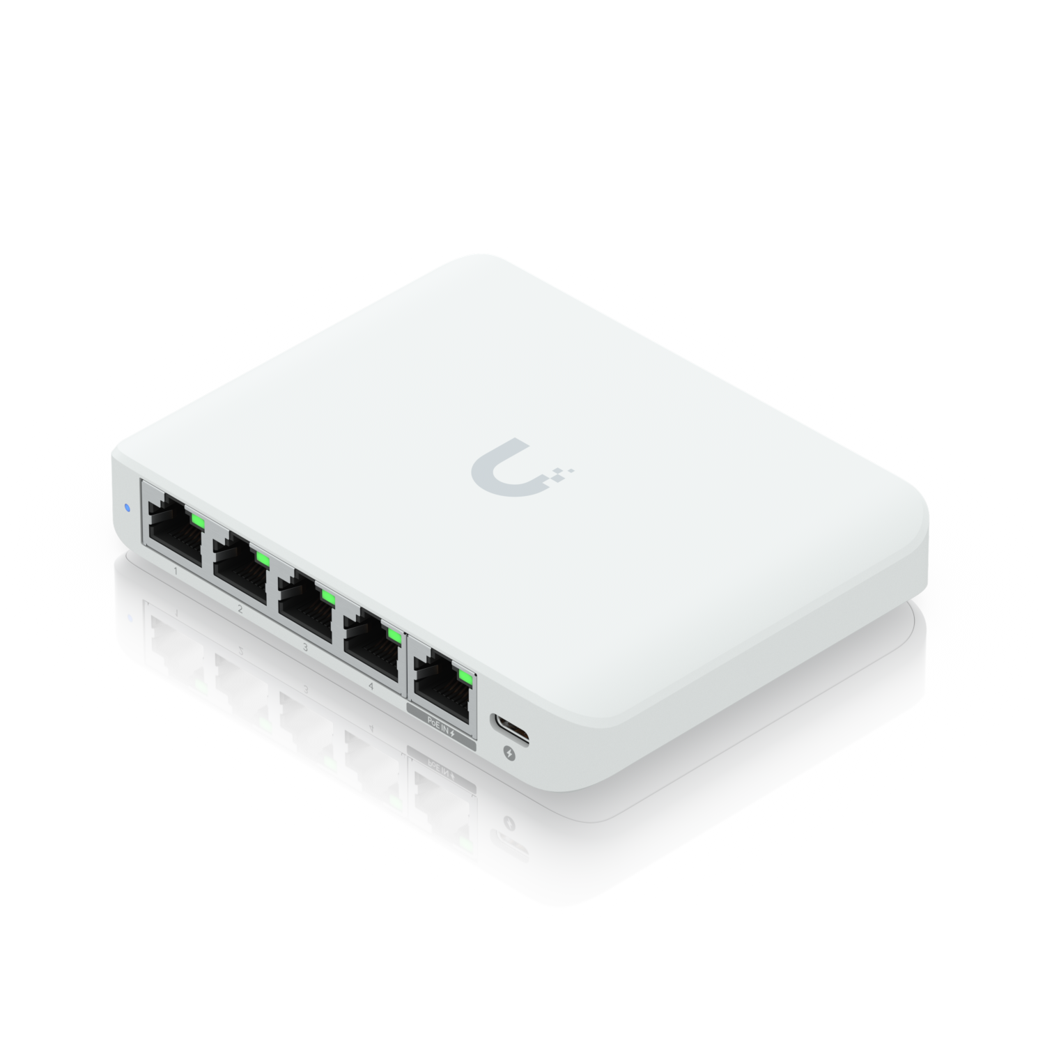 Ubiquiti | Compact Switch (4) 
2.5 GbE Ports, (1) 2.5 GbE PoE 
Input port for power
Optional powering with 
included 5V, 1A USB-C adapter